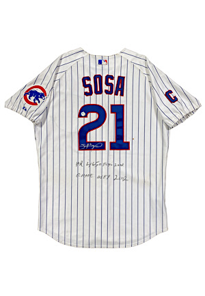 2002 Sammy Sosa Chicago Cubs Game-Used, Autographed & Inscribed Home Run Jersey (Sosa Hologram)