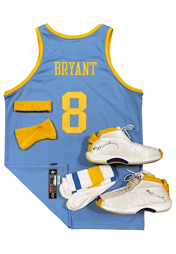 Lot Detail - Kobe Bryant 2001-02 Lakers Game Used & Signed Jersey, Shorts,  Wrist Band & Leg Sleeve (PSA,Miedema LOA)