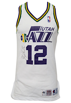 1995-96 John Stockton Utah Jazz Game-Used & Autographed Home Jersey With Shorts (2)(Ball Boy LOA)