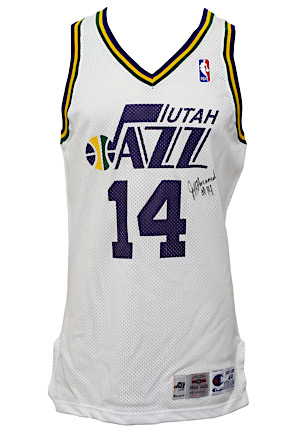 1995-96 Jeff Hornacek Utah Jazz Game-Used & Autographed Home Jersey (Ball Boy LOA)