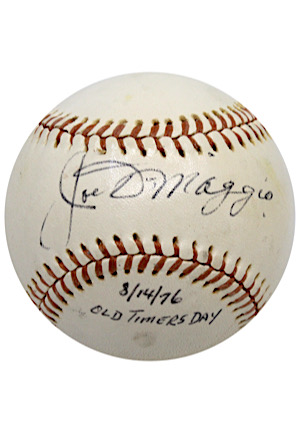 1976 Joe DiMaggio Single-Signed Old Timers Day OAL Baseball