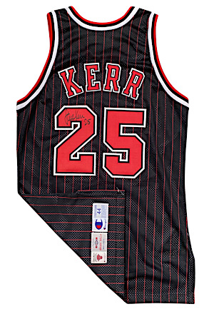 1996-97 Steve Kerr Chicago Bulls Game-Used & Autographed Black Alternate Pinstripe Jersey (Bulls COA • Apparent Match • Championship Season)