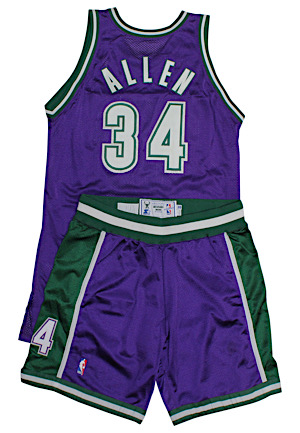 1997-98 Ray Allen Milwaukee Bucks Game-Used Road Uniform (2)