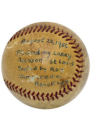 8/22/1956 Roy Campanella Brooklyn Dodgers Game-Used & Inscribed Foul Ball