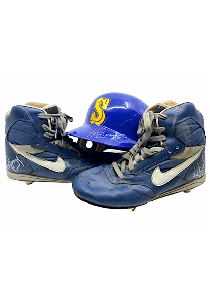 Ken Griffey Jr. Seattle Mariners Game-Used & Autographed Rookie Era Batting Helmet & Cleats (2)