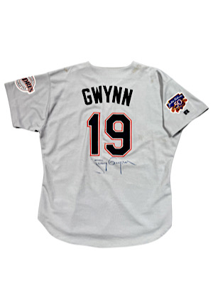 1997 Tony Gwynn SD Padres Hits 2,762-2,763 Game-Used & Signed Road Jersey (JSA • Great Wear)