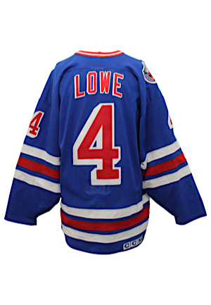1992-93 Kevin Lowe New York Rangers Game-Used Road Jersey (Repairs)