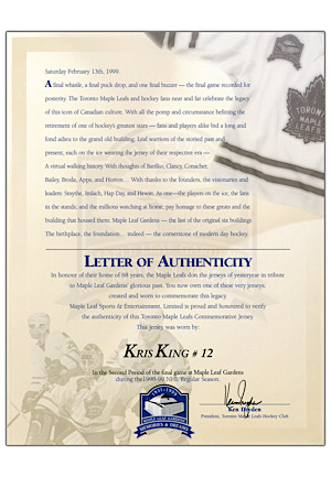 Ken Dryden Toronto Maple Leafs President Autographed Team Letters (2)