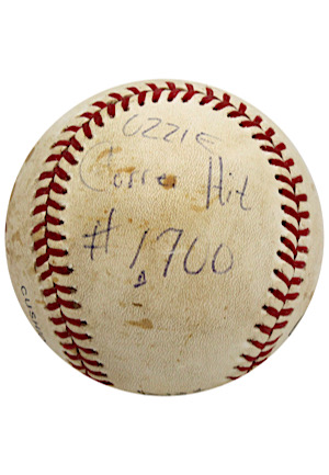 Ozzie Smith Game-Used, Autographed & Inscribed Baseball From Career Hit #1,700