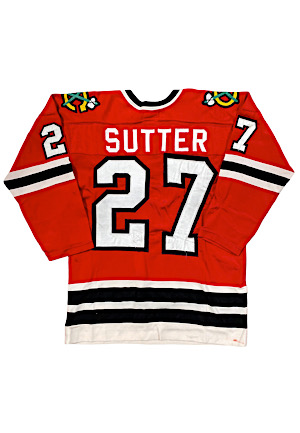 Circa 1980 Darryl Sutter Chicago Blackhawks Rookie Era Game-Used Jersey (Photo-Matched • Pounded With Repairs)