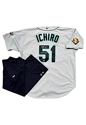 2001 Ichiro Suzuki Seattle Mariners Rookie Game-Used & Signed Jersey & Undershirt (2)(MEARS A10 & Ichiro/Mill Creek • JSA • MVP & RoY Season)
