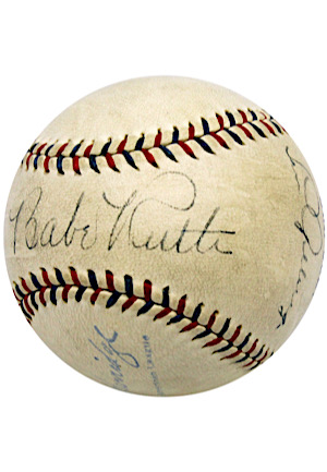 Magnificent Babe Ruth & Lou Gehrig Dual-Signed OAL Baseball (PSA/DNA Graded 7.5 • Family Provenance With Newspaper Article)