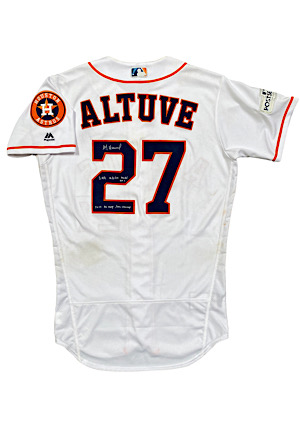 10/5/2017 Jose Altuve Houston Astros Game-Used & Signed Three Home Run Playoff Jersey (MLB Auth & Fanatics • Championship Season)
