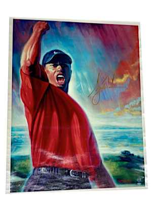 Tiger Woods Autographed Canvas Lithograph (UDA Hologram)