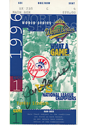 1996 World Series Game 1 Ticket Stub Signed by Joe Torre