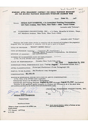 1968 Sugar Ray Robinson Signed Contract