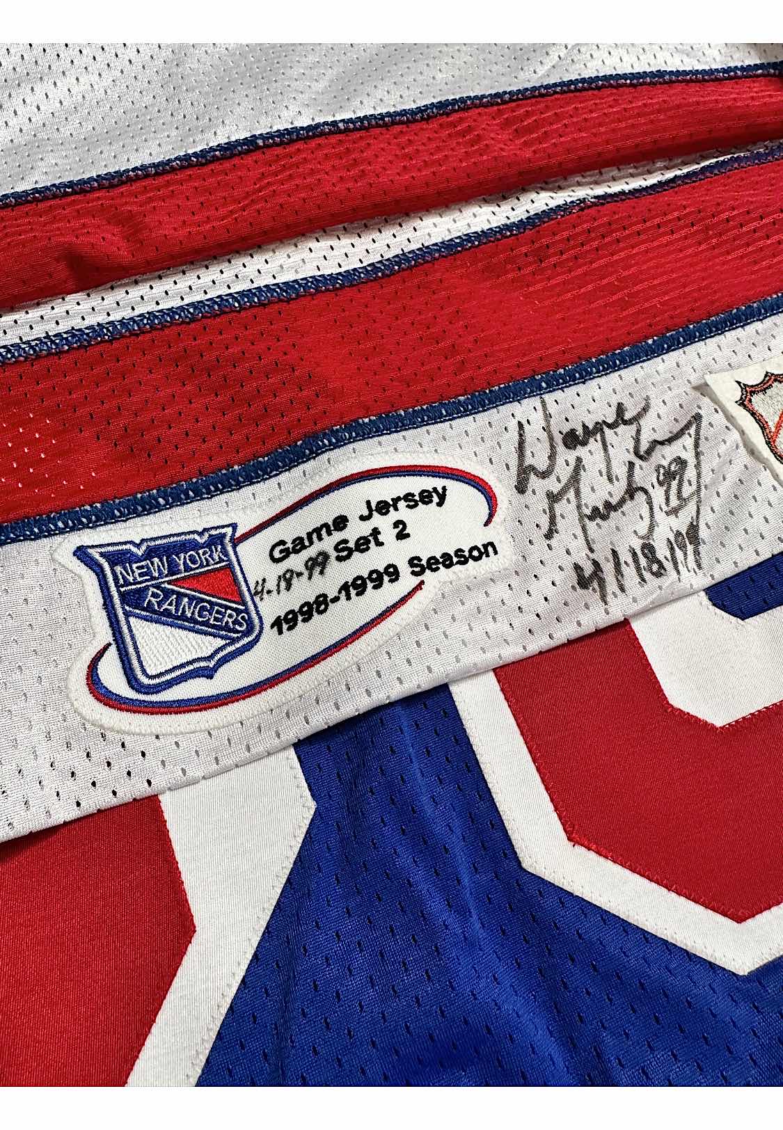 Lot Detail - 4/18/1999 Wayne Gretzky NY Rangers Final Career Game-Used &  Signed Jersey (Photo-Matched To Record Setting & Last Career Point • MSGs  Defining Moments Museum • MeiGray & JSA LOAs)