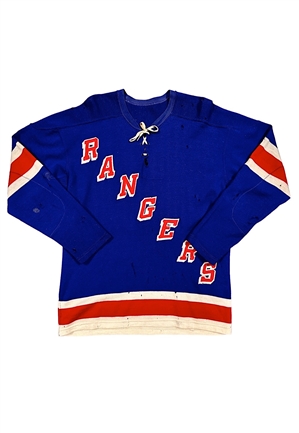 Circa 1956 Bronco Horvath NY Rangers Game-Used Wool Sweater (Repairs)