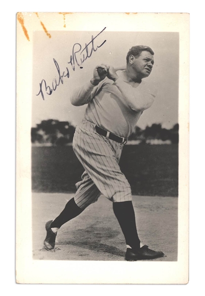 Babe Ruth Signed Real-Photo B&W Postcard (Full JSA)