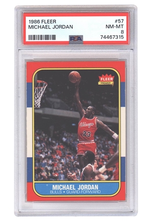 1986-87 Fleer Basketball Complete Set Including #57 Michael Jordan Rookie & Stickers (143)(Jordan PSA NM-MT 8)