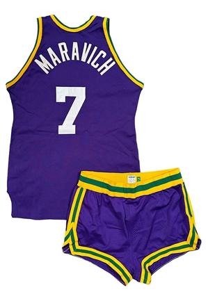 Circa 1977 "Pistol" Pete Maravich New Orleans Jazz Game-Used Uniform (2)(Photo-Matched • Graded 10)