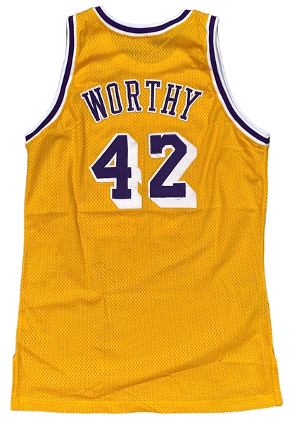 1992-93 James Worthy LA Lakers Game-Used Home Jersey (Great Wear)