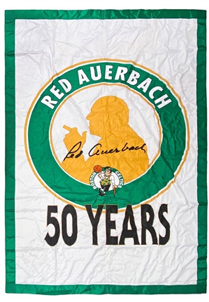 Red Auerbach Boston Celtics 50 Years Of Service Banner Hung From The Boston Garden (Auerbach Estate LOA)