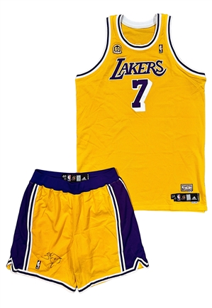 2007-08 Lamar Odom LA Lakers Game-Used & Autographed Hardwood Classics Uniform (2)