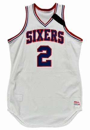1985-86 Moses Malone Philadelphia 76ers Game-Used Jersey (Dave Zinkoff Armband)