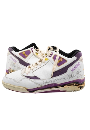 Magic Johnson LA Lakers Game-Used Shoes Signed By Magic, Dr J & Others (JSA)